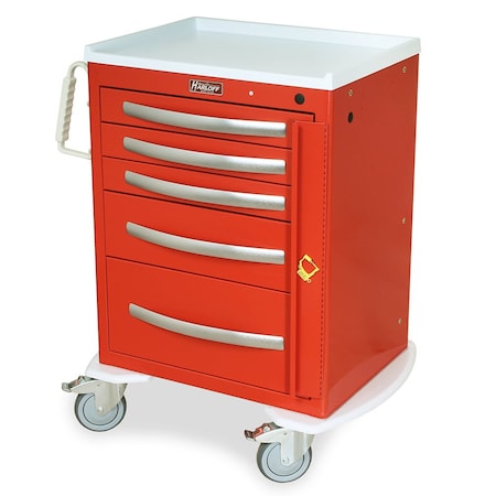 Harloff ASeries Lightweight Aluminum Crash Cart, Short Height, Medium Width, Five Drawers, Breakaway Lock MPA2424B05